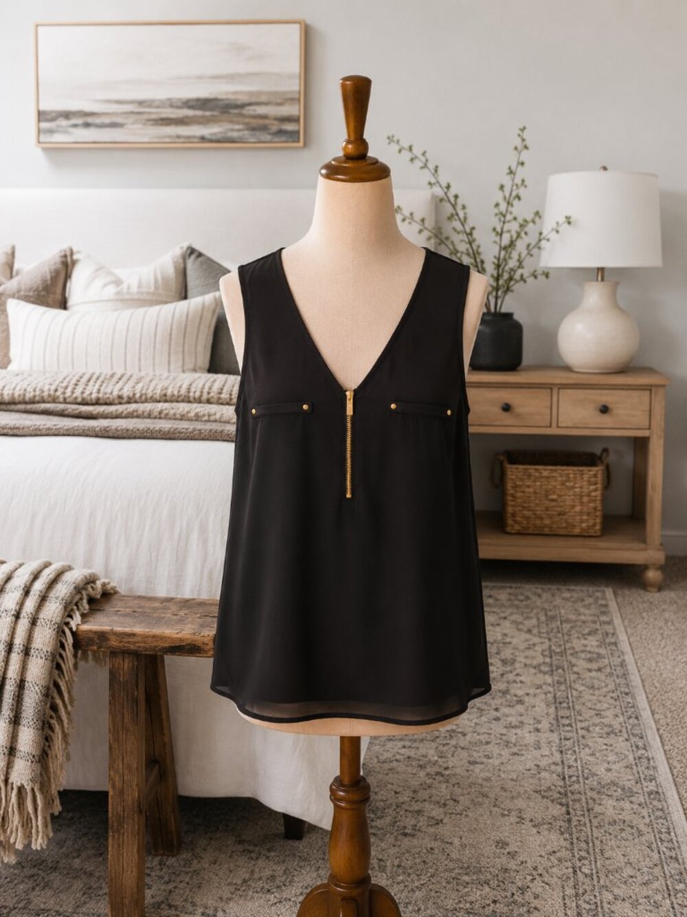 Guess Ladies Large Sheer Black and Gold Tank